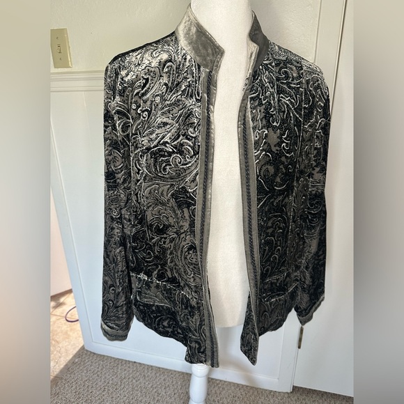 Chico's Jackets & Blazers - Chico's Black and Gray Velvet Paisley Jacket size 2 or M